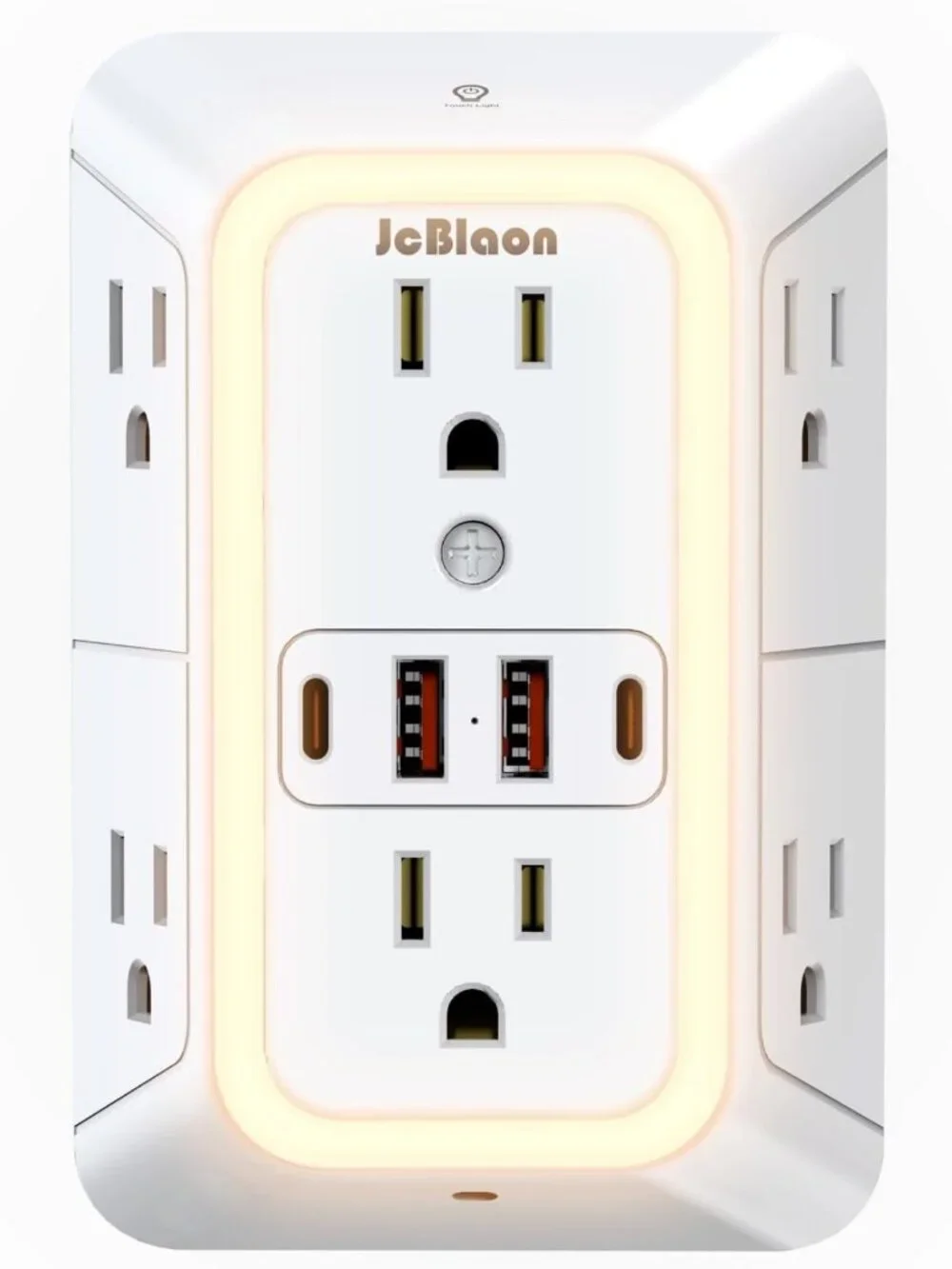 6-Outlet Power Plug Adapter with 4 USB Ports & Night Light - Travel & Home Use